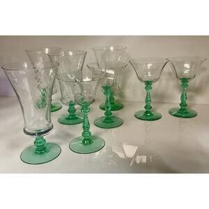 Vintage Tiffin Green Optic Uranium Glasses (SET OF 8) Champagne & Wine Tumblers